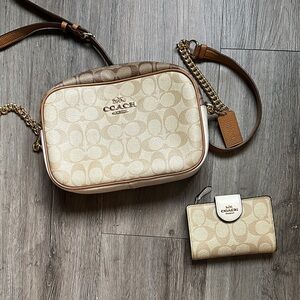 Coach Beige and Brown Crossbody Bag with Matching Wallet